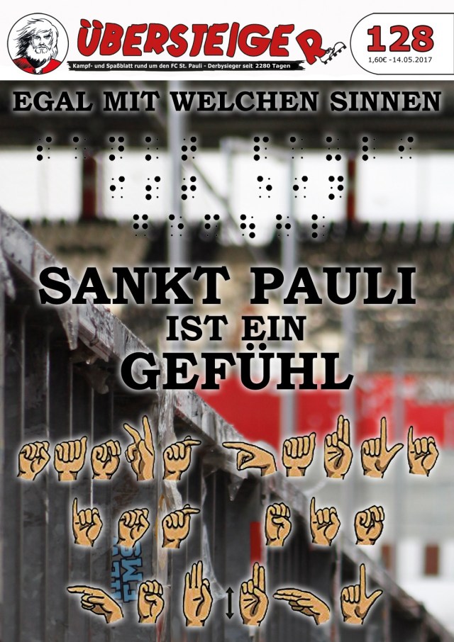 Cover des Fanmagazins der Übersteiger mit Brailleschrift und Gebärdensprache