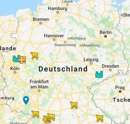 Bild einer Deutschlandkarte mit bereits markierten Hilfsangeboten