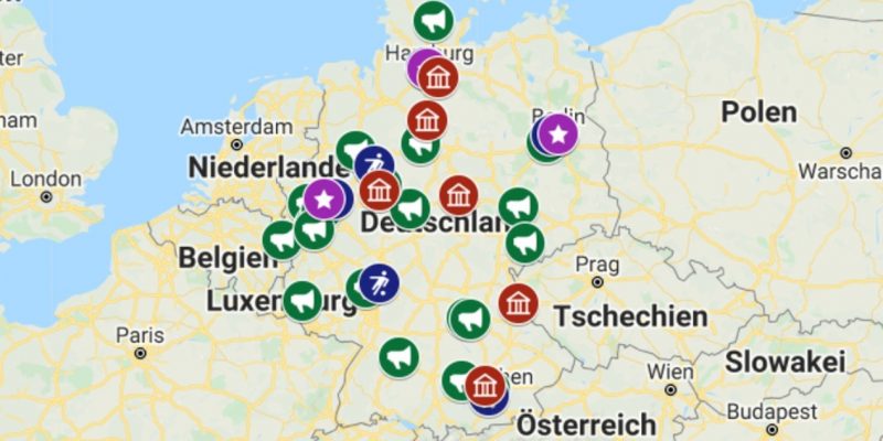 Screenshot einer Deutschland-Karte, auf der verschiedene Markierungen zu finden sind.