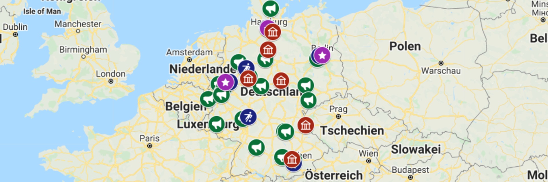 Screenshot einer Deutschland-Karte, auf der verschiedene Markierungen zu finden sind.
