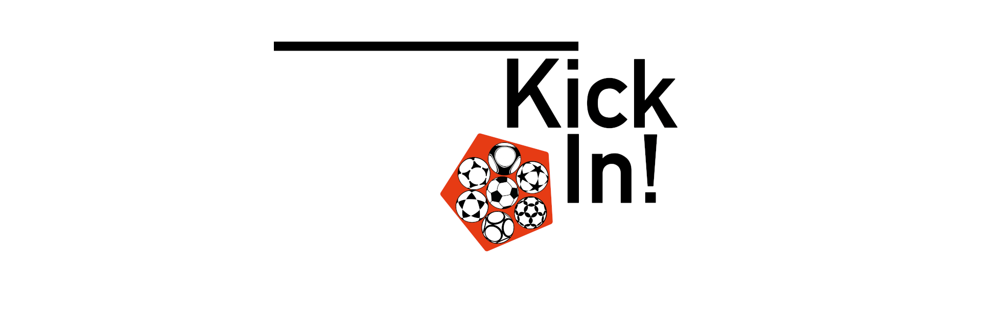 Logo von KickIn! mit sieben Fußbällen in einem Fünfeck.
