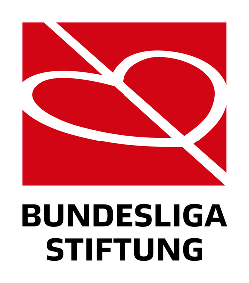 Logo Bundesliga Stiftung - rotes Quadrat mit weißen Linien in der Mitte die ein Herz formen